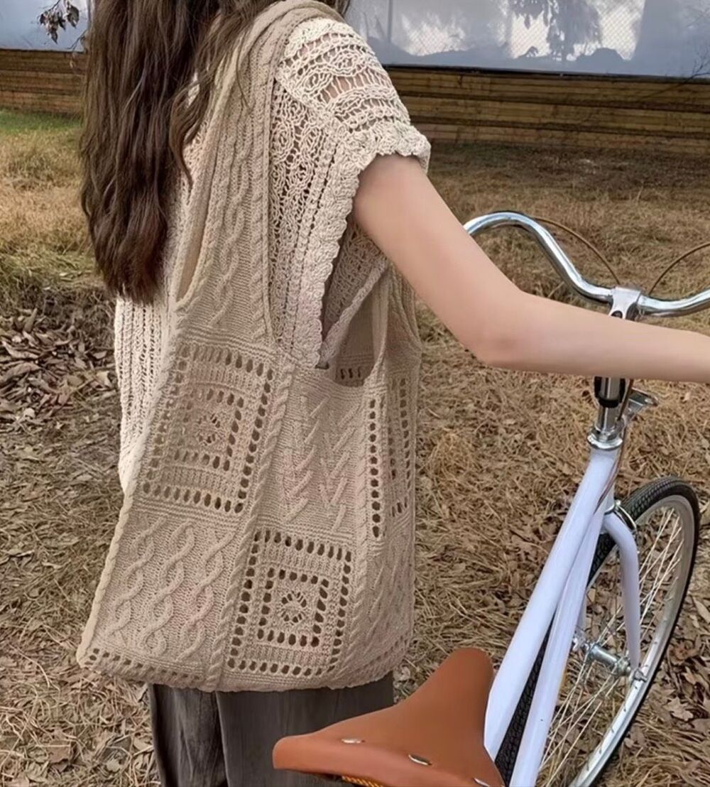 Italian Luxury Boutique Boho Crochet Knit Shoulder Tote Bag